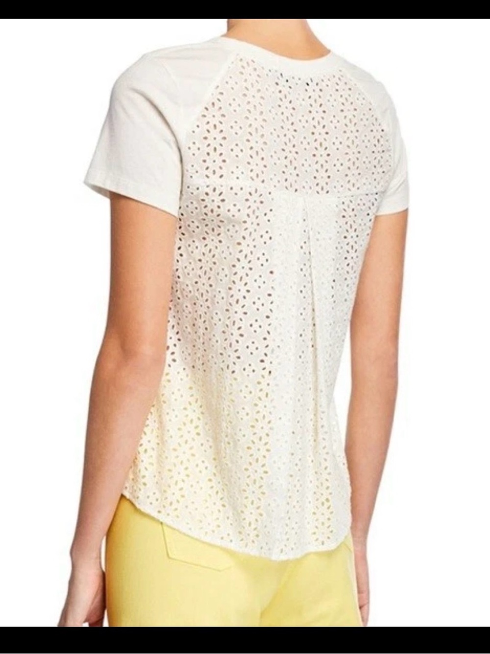 Veronica Beard Mauna White Eyelet Back Short Sleeve Tee